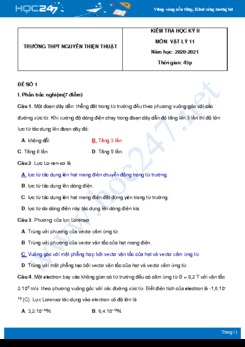 Bộ 5 đề thi HK2 môn Vật Lý 11 năm 2021 có đáp án Trường THPT Nguyễn Thiện Thuật