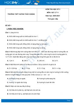 Bộ 5 đề thi HK2 môn Vật Lý 11 năm 2021 có đáp án Trường THPT Huỳnh Thúc Kháng