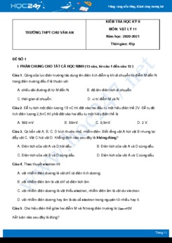 Bộ 5 đề thi HK2 môn Vật Lý 11 năm 2021 có đáp án Trường THPT Chu Văn An