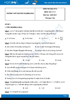 Bộ 5 đề thi HK2 môn Vật Lý 11 năm 2021 có đáp án Trường THPT Nguyễn Thị Minh Khai