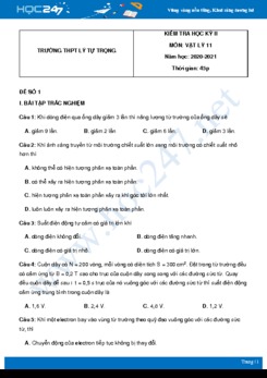 Bộ 5 đề thi HK2 môn Vật Lý 11 năm 2021 có đáp án Trường THPT Lý Tự Trọng