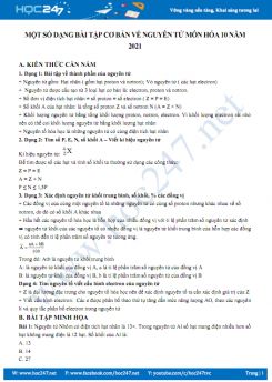 Một số dạng bài tập cơ bản về nguyên tử môn Hóa học 10 năm 2021