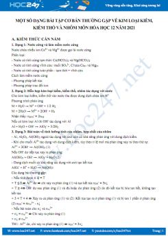 Một số dạng bài tập cơ bản thường gặp về kim loại kiềm, kiềm thổ và Nhôm môn Hóa học 12 năm 2021