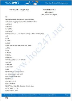 Bộ 5 đề thi HK2 môn Toán 5 có đáp án trường TH Lê Ngọc Hân