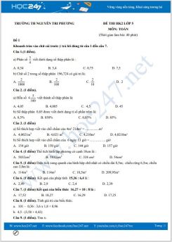 Bộ 5 đề thi HK2 môn Toán lớp 5 có đáp án Trường TH Nguyễn Tri Phương