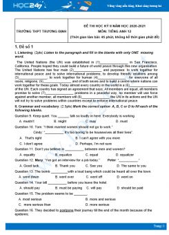 Bộ 5 đề thi HK2 môn Tiếng Anh 12 có đáp án năm 2021 Trường THPT Trương Định