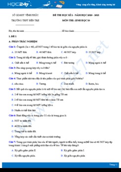 Bộ 5 đề thi HK2 môn Sinh học 10 năm 2021 - Trường THPT Bến Tre có đáp án