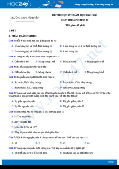 Bộ 5 đề thi HK2 môn Sinh học 10 năm 2021 - Trường THPT Vĩnh Yên có đáp án