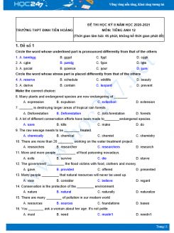 Bộ 5 đề thi HK2 môn Tiếng Anh 12 có đáp án năm 2021 Trường THPT Đinh Tiên Hoàng