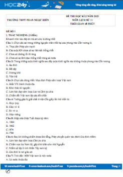 Bộ 5 đề thi HK2 môn Lịch Sử 11 năm 2021 có đáp án Trường THPT Phan Ngọc Hiển