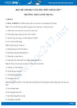 Bộ 5 đề thi HK2 năm 2021 môn GDCD lớp 7 Trường THCS Linh Trung