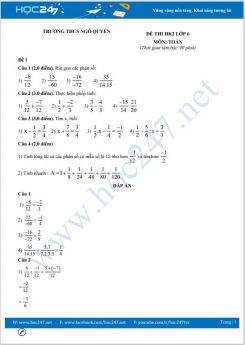 Bộ 5 đề thi HK2 môn Toán lớp 6 có đáp án Trường THCS Ngô Quyền