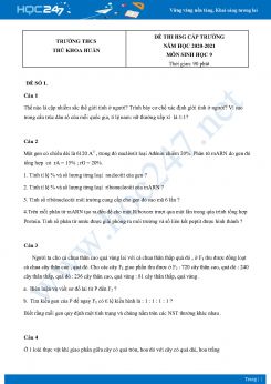 Bộ 5 Đề thi HSG môn Sinh Học 9 năm 2021 Trường THCS Thủ Khoa Huân có đáp án