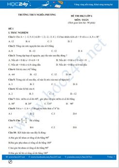 Bộ 5 đề thi HK2 môn Toán lớp 6 có đáp án Trường THCS Nghĩa Phương