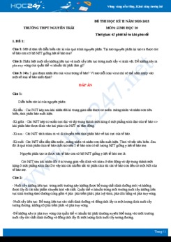 Bộ 5 đề thi HK2 môn Sinh học 10 năm 2021 - Trường THPT Nguyễn Trãi có đáp án