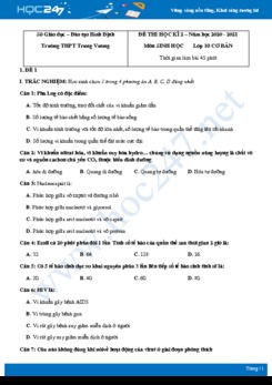 Bộ 4 đề thi HK2 môn Sinh học 10 năm 2021 - Trường THPT Trưng Vương ban cơ bản có đáp án