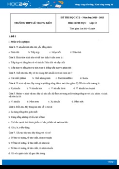 Bộ 5 đề thi HK2 môn Sinh học 10 năm 2021 - Trường THPT Lê Trung Kiên có đáp án