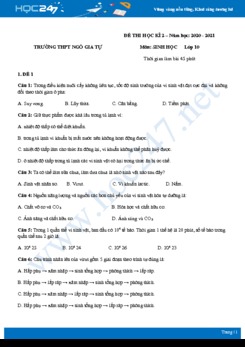 Bộ 5 đề thi HK2 môn Sinh học 10 năm 2021 - Trường THPT Ngô Gia Tự có đáp án