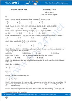 Bộ 5 đề thi HK2 môn Toán 4 có đáp án trường TH Tân Định