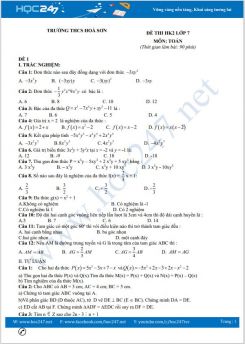 Bộ 5 đề thi HK2 môn Toán 7 có đáp án Trường THCS Hoà Sơn