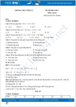 Bộ 5 đề thi HK2 môn Toán 7 có đáp án Trường THCS Vĩnh An