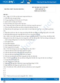 Bộ 5 đề thi HK2 môn Lịch Sử 10 năm 2021 có đáp án Trường THPT Thanh Chương