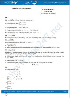 Bộ 5 đề thi HK2 môn Toán lớp 9 có đáp án Trường THCS Nguyễn Du