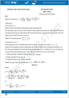 Bộ 5 đề thi HK2 môn Toán lớp 9 có đáp án Trường THCS Trần Hưng Đạo
