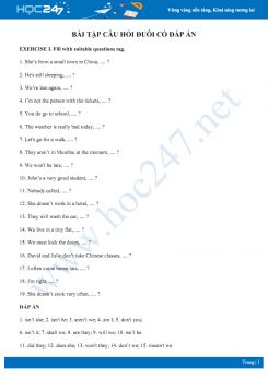 Bài tập câu hỏi đuôi có đáp án