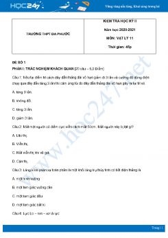 Bộ 5 đề thi HK2 môn Vật Lý 11 năm 2021 có đáp án Trường THPT Đa Phước