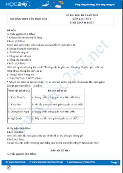 Bộ 5 đề thi HK2 môn Lịch Sử 6 năm 2021 có đáp án Trường THCS Tân Thới Hòa