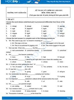 Bộ 5 đề thi HK2 môn Tiếng Anh 10 có đáp án năm 2021 Trường THPT Xuân Hòa