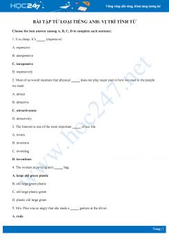 Bài tập từ loại Tiếng Anh: Vị trí tính từ