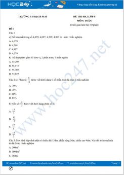 Bộ 5 đề thi HK2 môn Toán lớp 5 có đáp án Trường TH Bạch Mai