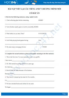 Bài tập viết lại câu Tiếng Anh 7 chương trình mới có đáp án