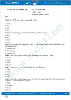 Bộ 5 đề thi HK2 môn Toán lớp 5 có đáp án Trường TH Ngô Thì Nhậm