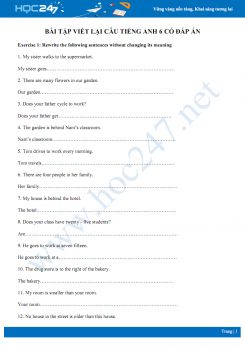 Bài tập viết lại câu Tiếng Anh 6 có đáp án