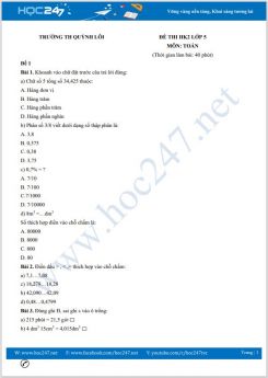 Bộ 5 đề thi HK2 môn Toán lớp 5 có đáp án Trường TH Quỳnh Lôi