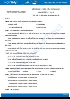 Bộ 5 đề thi HK2 môn Sinh học 12 năm 2021 - Trường THPT Thái Phiên có đáp án