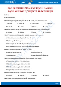 Bộ 5 đề thi HK2 môn Sinh học 11 năm 2021 dạng bán trắc nghiệm có đáp án
