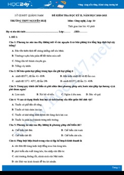 Bộ đề thi HK2 môn Công nghệ 10 năm 2021 - Trường THPT Nguyễn Huệ có đáp án