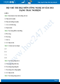 Bộ 5 đề thi HK2 môn Công nghệ 10 năm 2021 dạng trắc nghiệm có đáp án