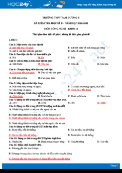 Bộ 5 đề thi HK2 môn Công nghệ 11 năm 2021 - Trường THPT Tam Dương II có đáp án