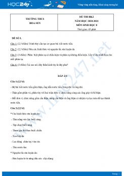 Bộ 5 Đề thi HK2 môn Sinh Học 8 năm 2021 Trường THCS Hoa Sen có đáp án