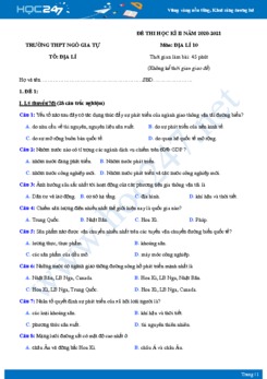 Bộ đề thi HK2 môn Địa lí 10 năm 2021 - Trường THPT Ngô Gia Tự có đáp án