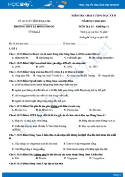 Bộ đề thi HK2 môn Địa lí 11 năm 2021 - Trường THPT Lê Hồng Phong có đáp án