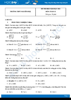 Bộ 5 đề thi HKII năm 2021 môn Toán 11 - Trường THPT Nguyễn Huệ
