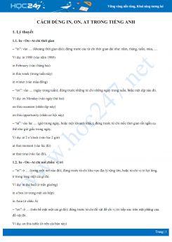 Cách dùng In, on, at trong Tiếng Anh
