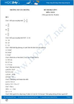 Bộ 5 đề thi HK2 môn Toán lớp 5 có đáp án Trường TH Văn Chương