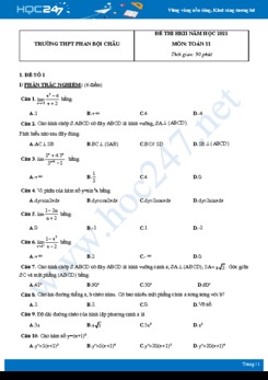 Bộ 5 đề thi HKII năm 2021 môn Toán 11 - Trường THPT Phan Bội Châu